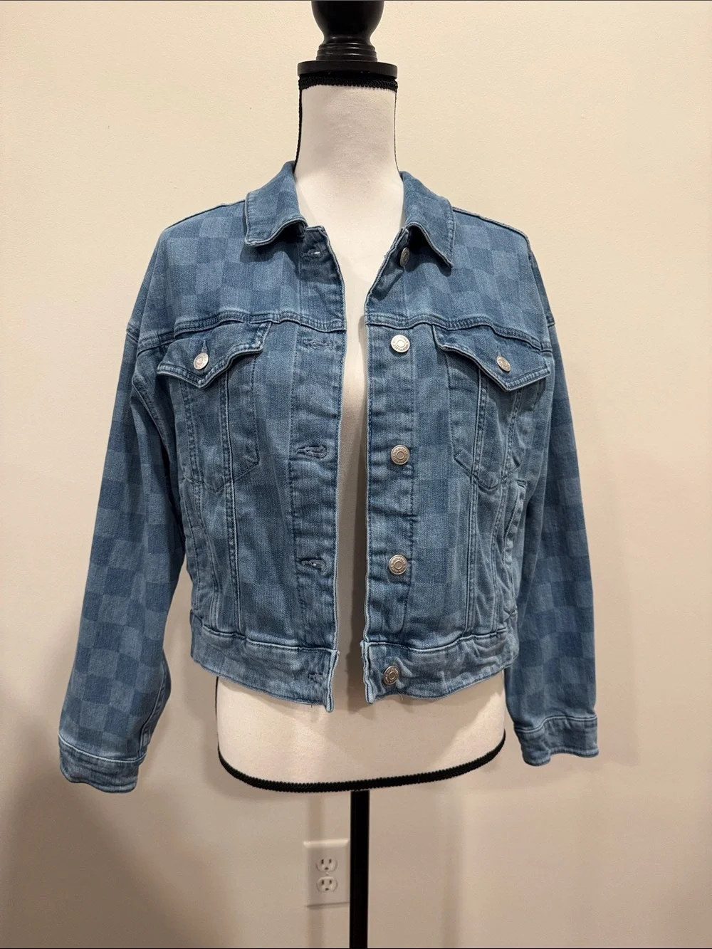 Wild Fable Light Blue Checkered Denim Jacket Size Medium